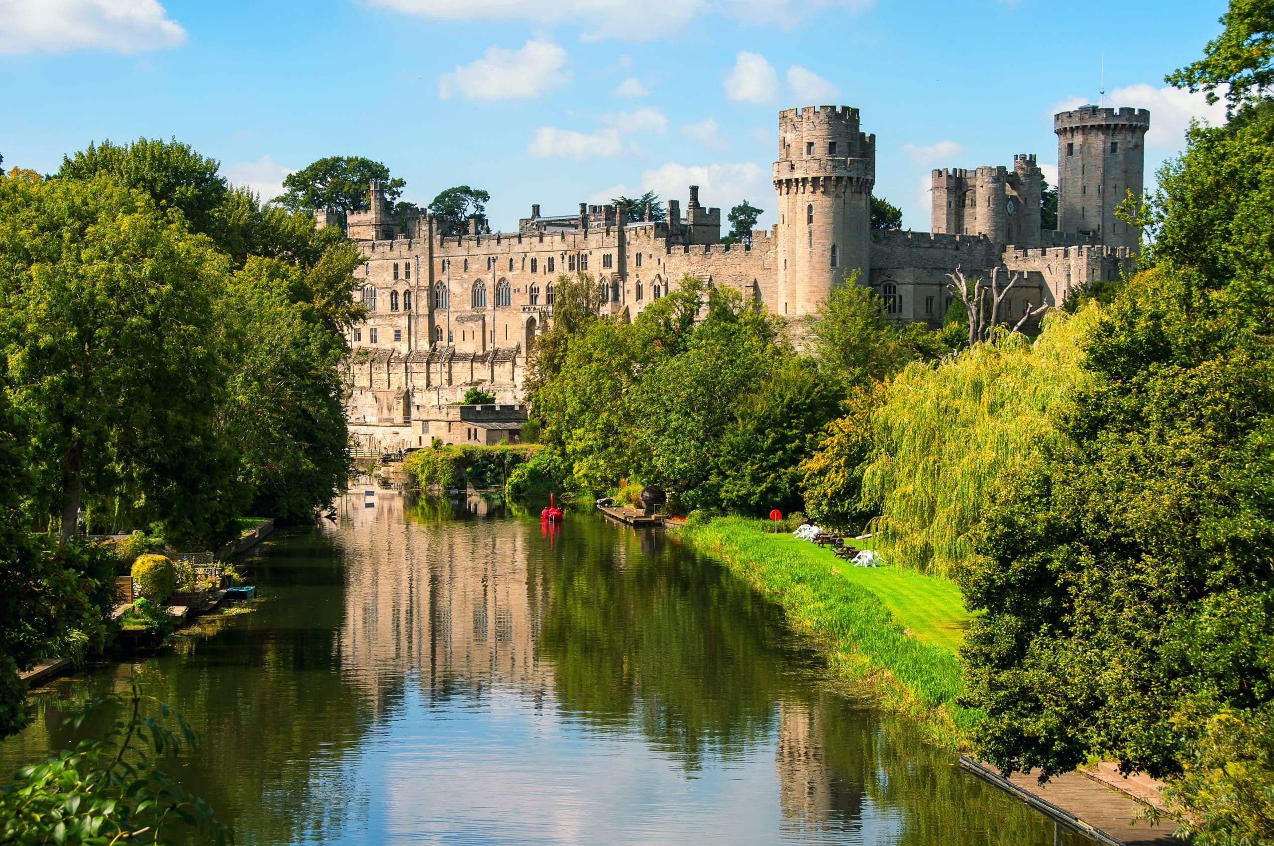 Warwick Castle overlooking the River Avon in Warwickshire