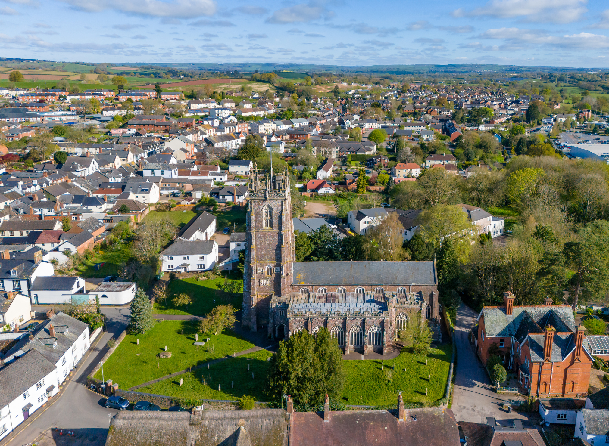 St Andrew's Church and Cullompton town centre in Devon