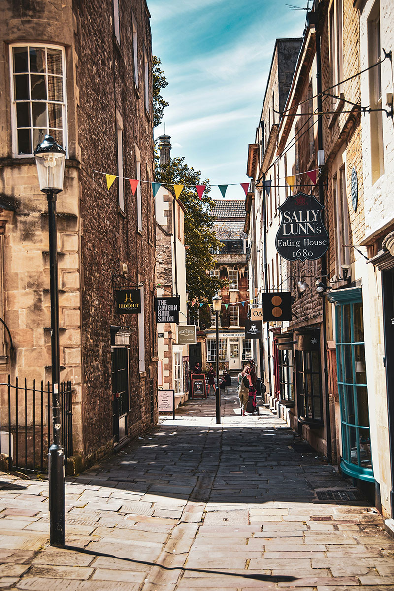 Sally Lunn's Historic Eating House on a historic street in Bath
