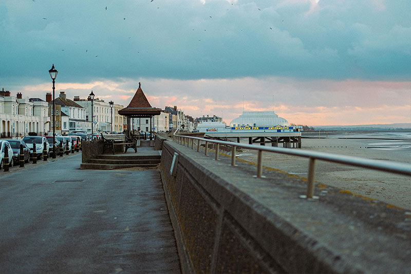 Burnham-on-Sea seafront promenade and beach in Somerset