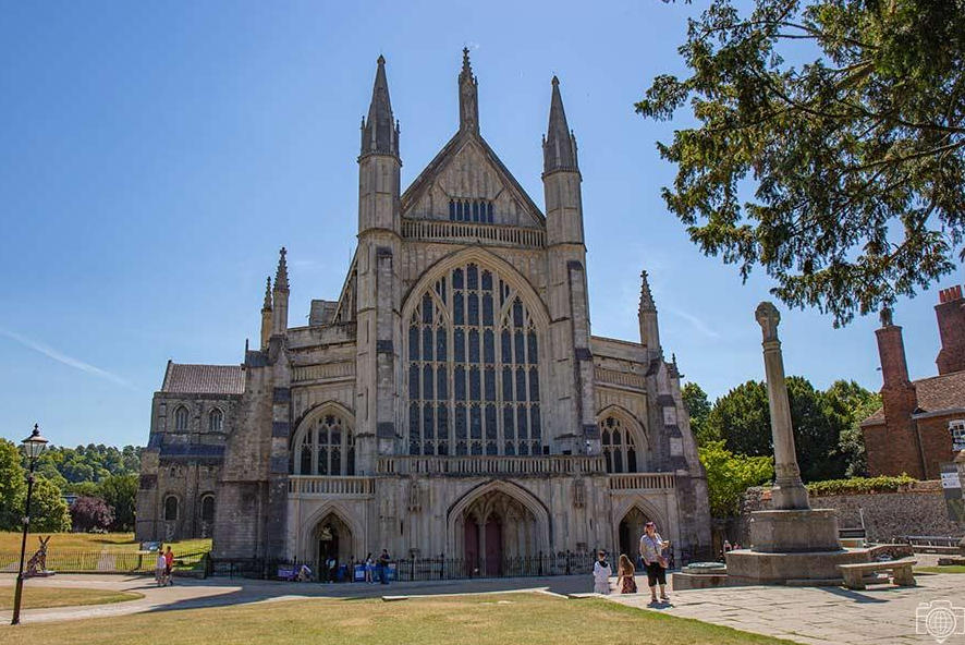 Front view of Winchester Cathedral in Hampshire