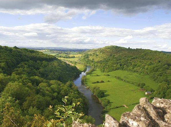 Panoramic view of the River Wye flowing through the Herefordshire countryside