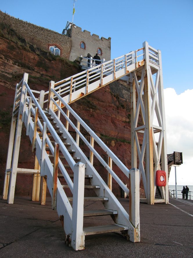 Jacob's Ladder staircase and red cliffs in Sidmouth, Devon
