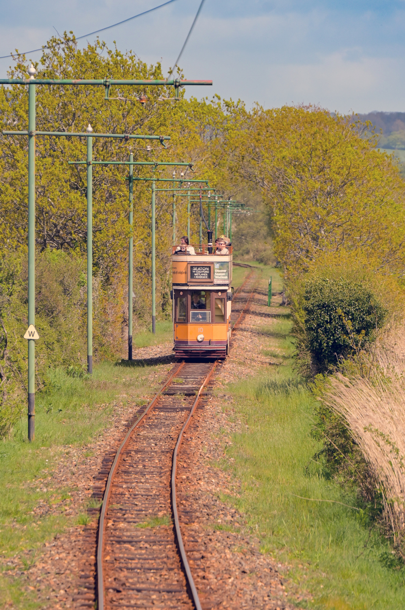 Seaton Tramway travelling through the East Devon countryside