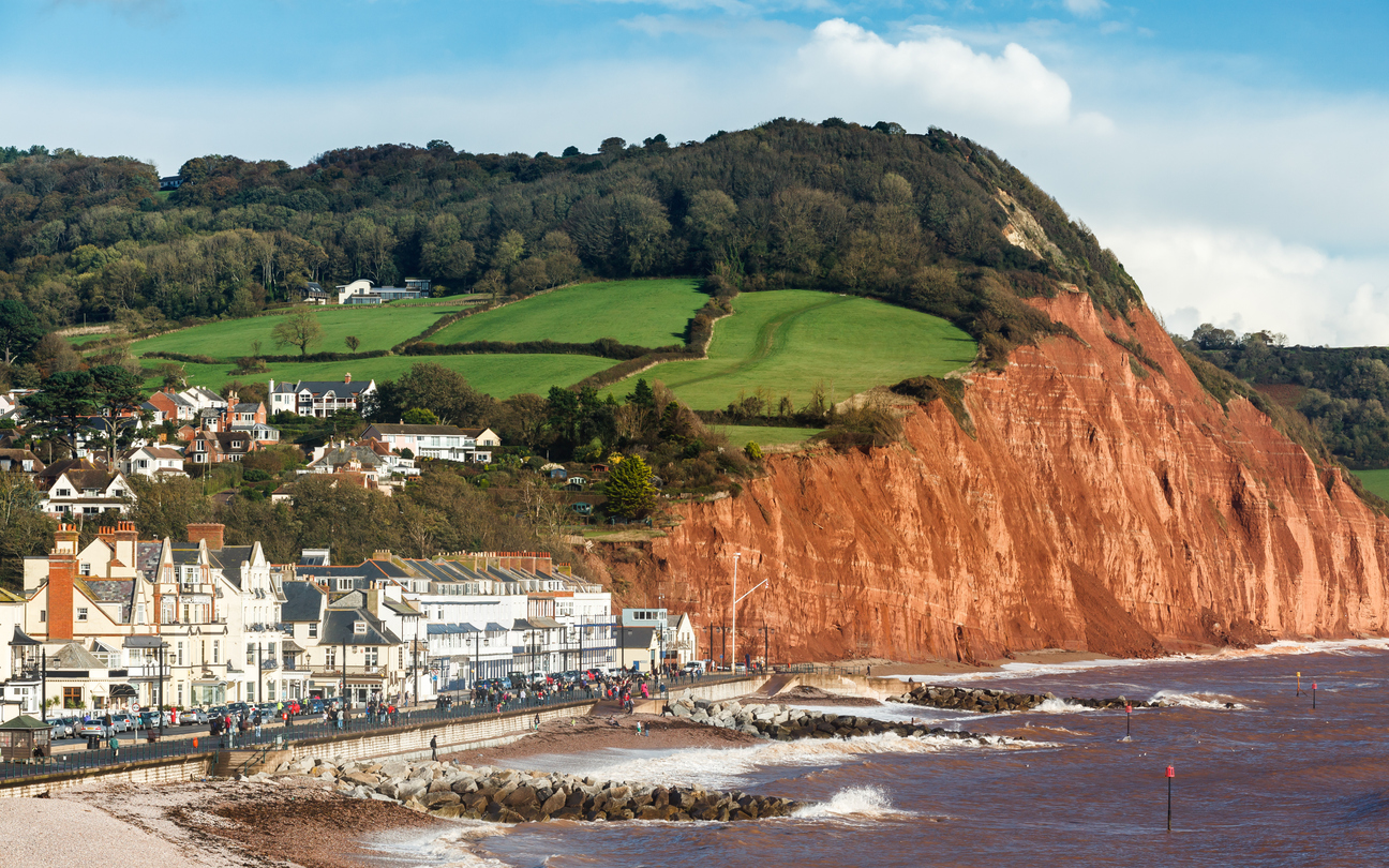 Sidmouth seafront and red sandstone cliffs on the Jurassic Coast
