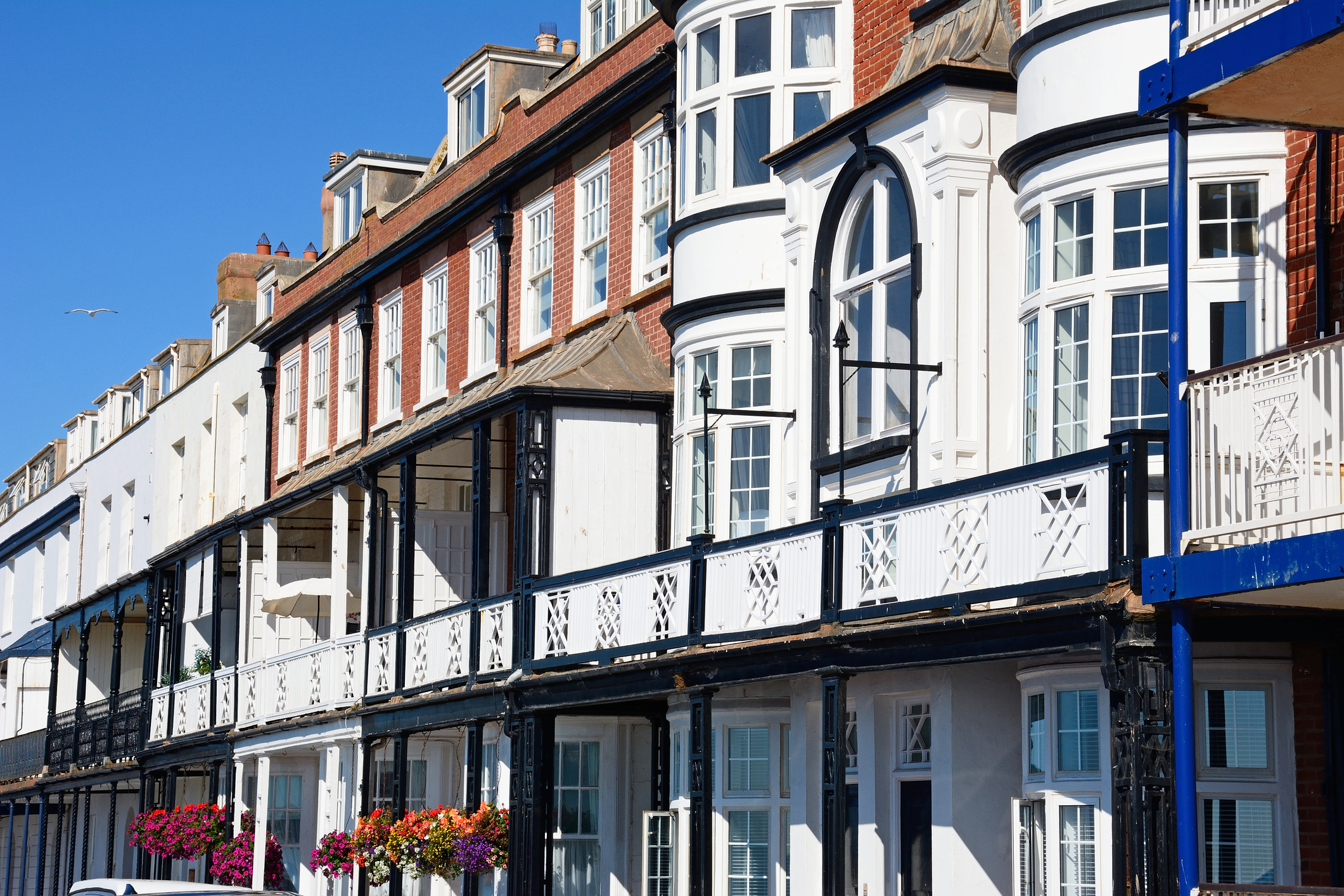 Historic seafront buildings on Sidmouth Esplanade in Devon