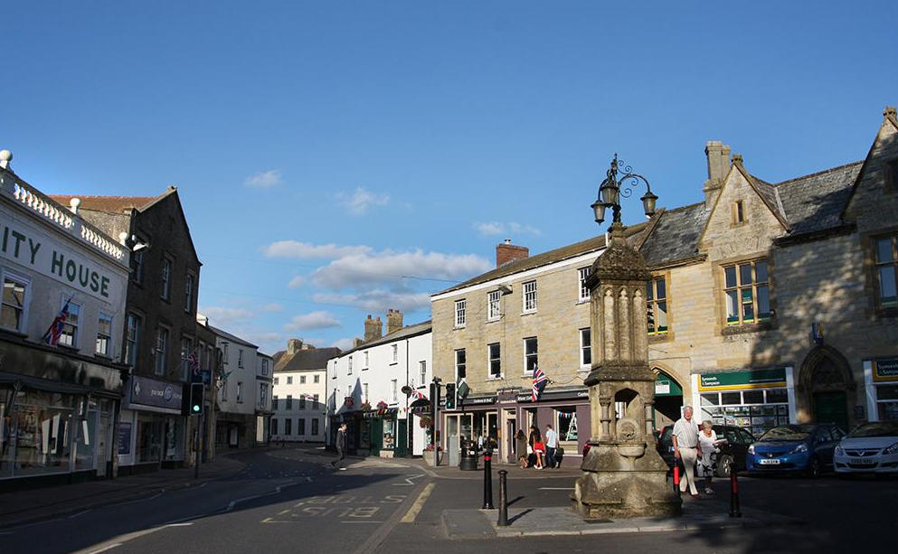 Axminster town centre and historic market square in East Devon for Live In Care Axminster