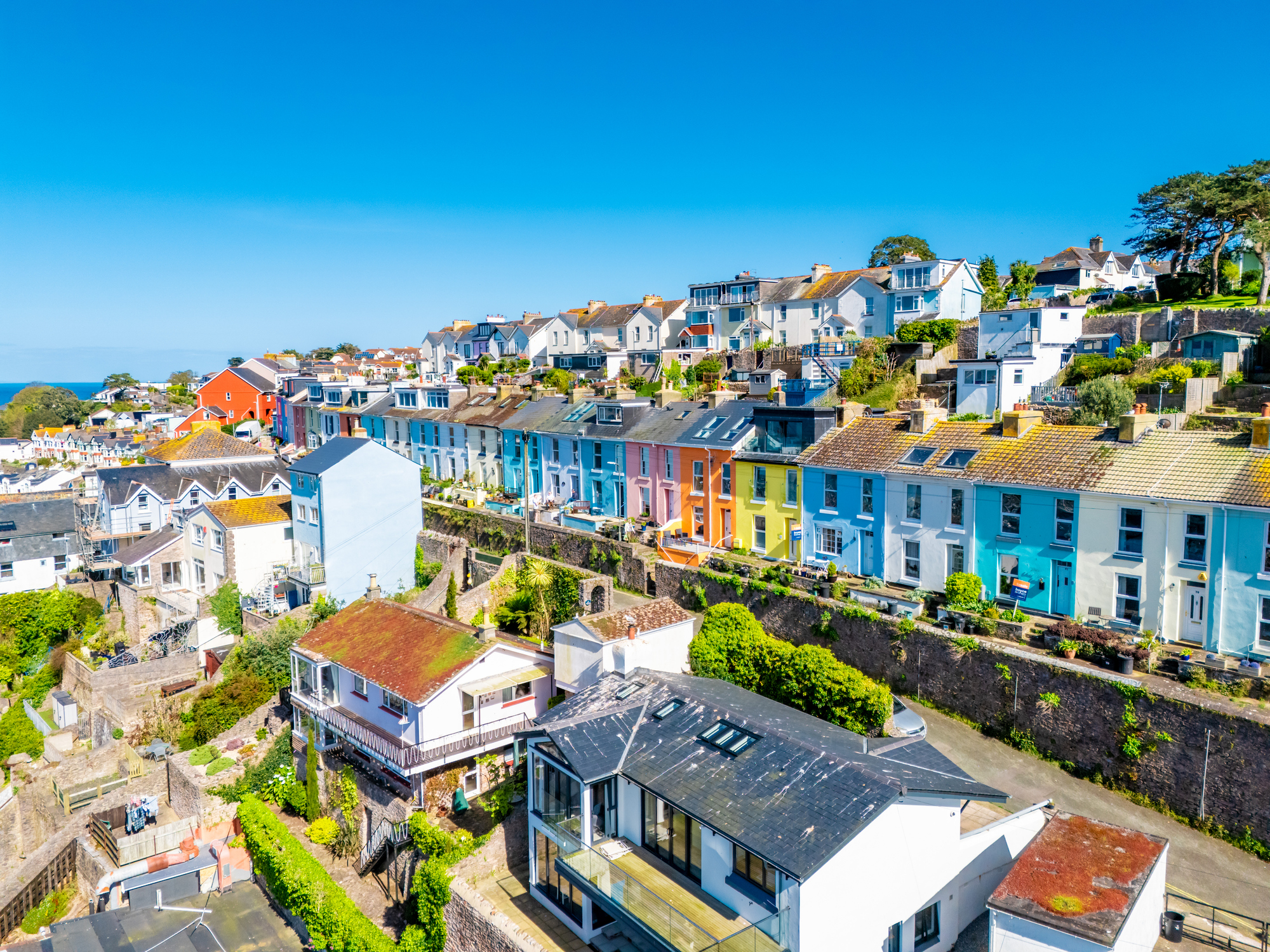 Colourful hillside homes overlooking Brixham in Devon