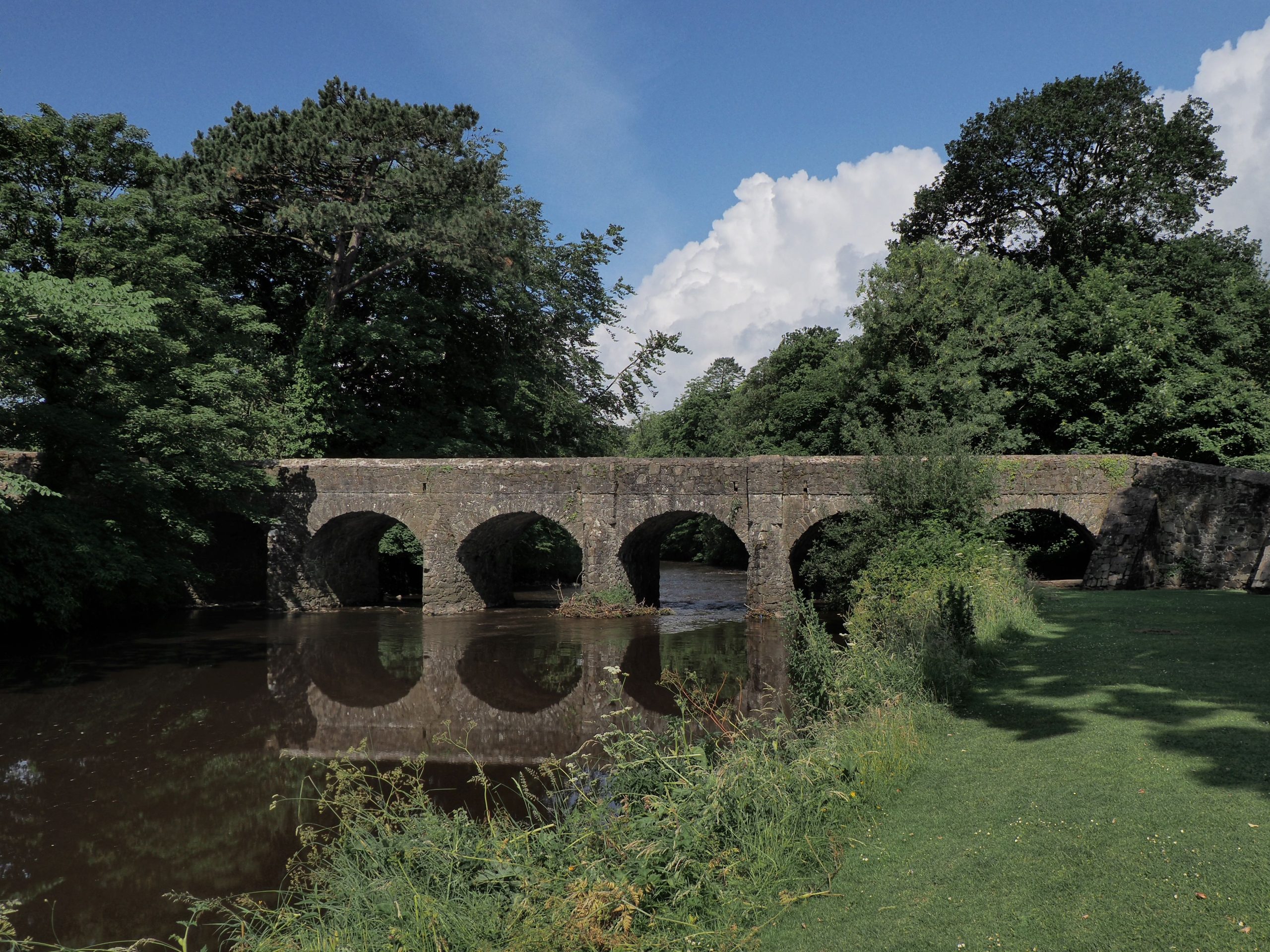 Historic stone bridge over the River Barle in Dulverton, Somerset