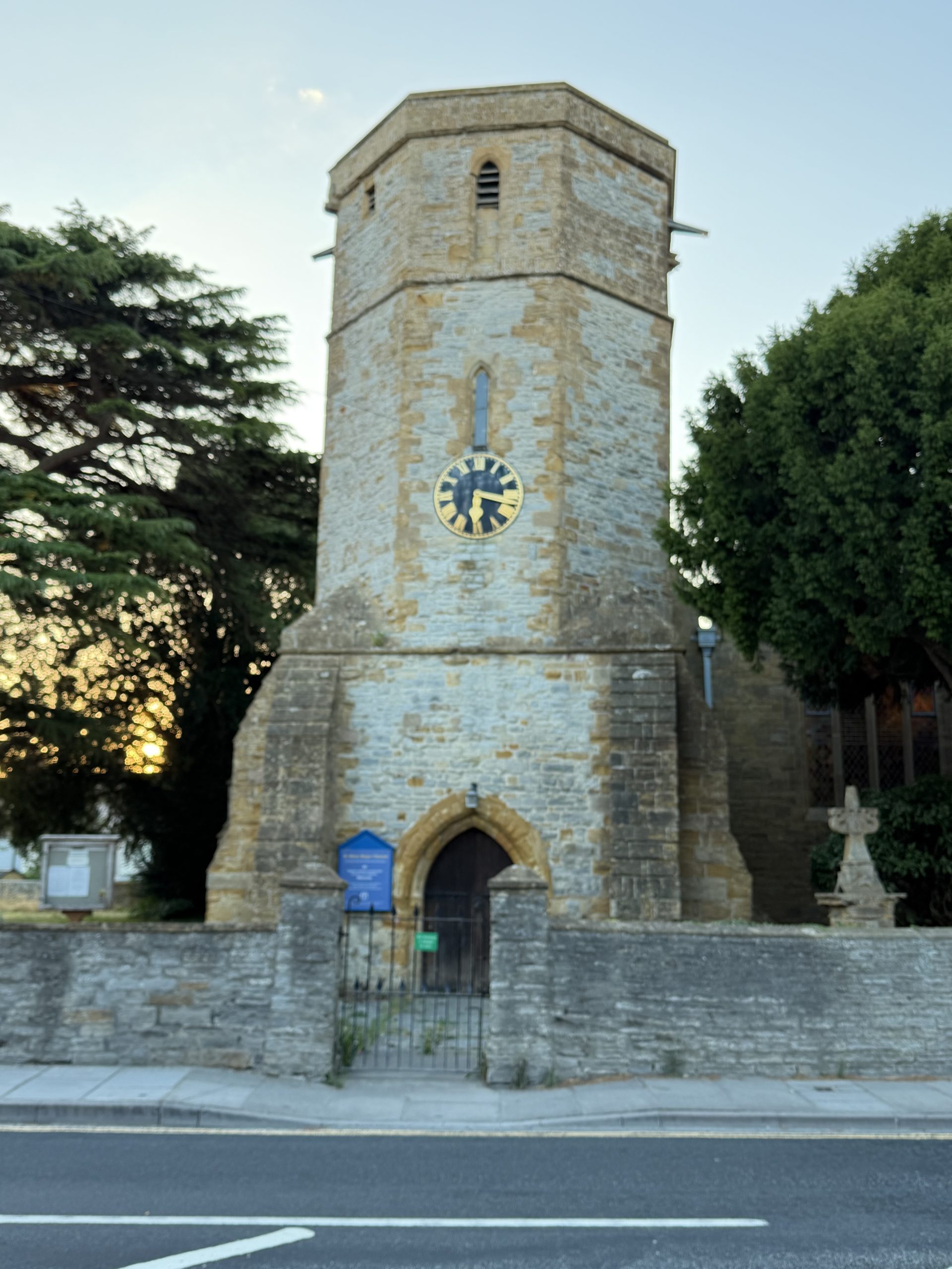 Historic church and clock tower in Ilchester, Somerset