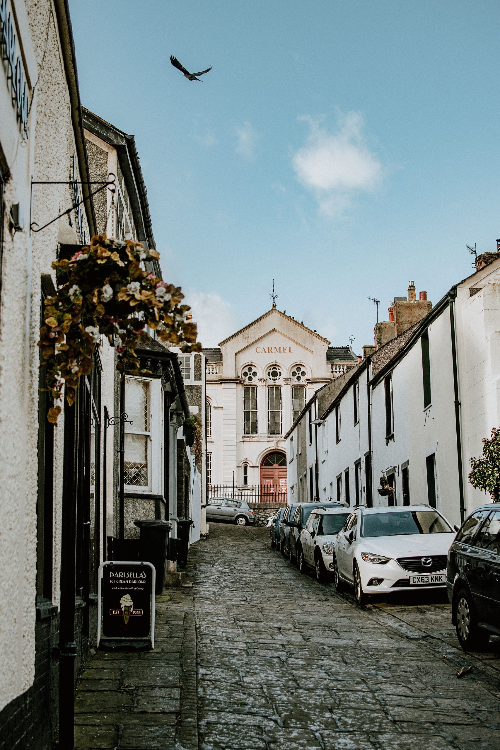 Historic cobbled street leading towards Carmel Chapel in Liskeard Cornwall