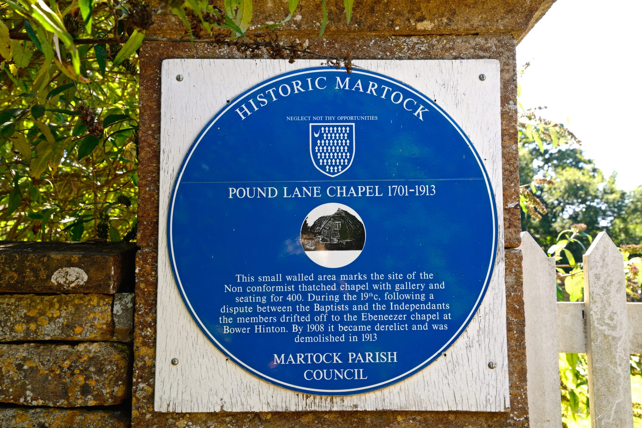 Historic Martock plaque marking the site of Pound Lane Chapel