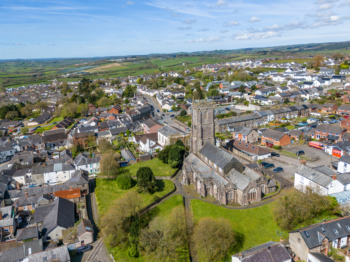 Aerial view of South Molton and St Mary Magdalene Church in North Devon
