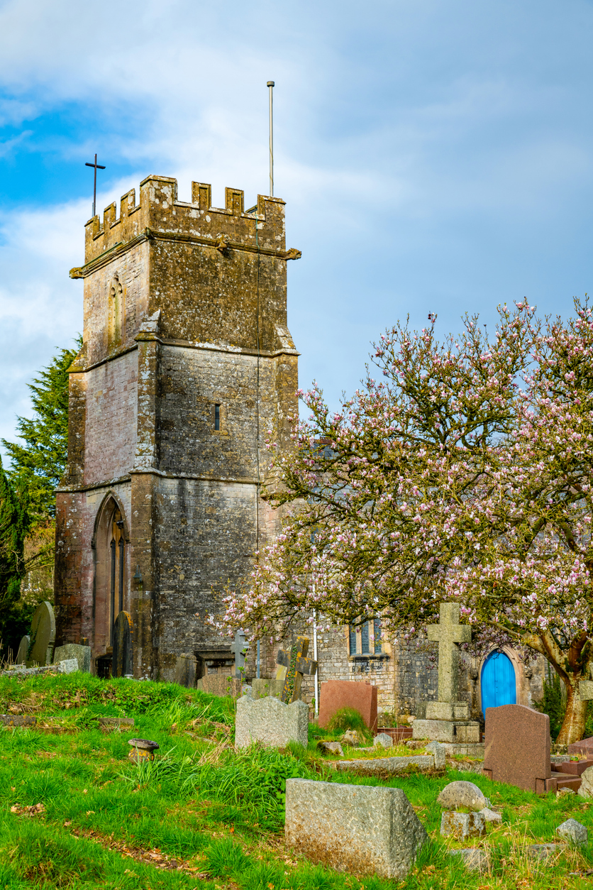 St Nicholas Church and churchyard in Radstock, Somerset