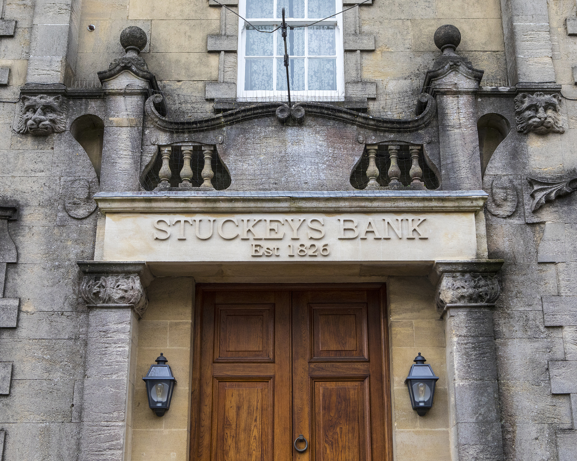 Historic Stuckey's Bank building in Castle Cary, Somerset