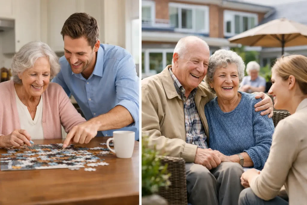 Comparison of one-to-one live-in care at home and support in a communal care setting