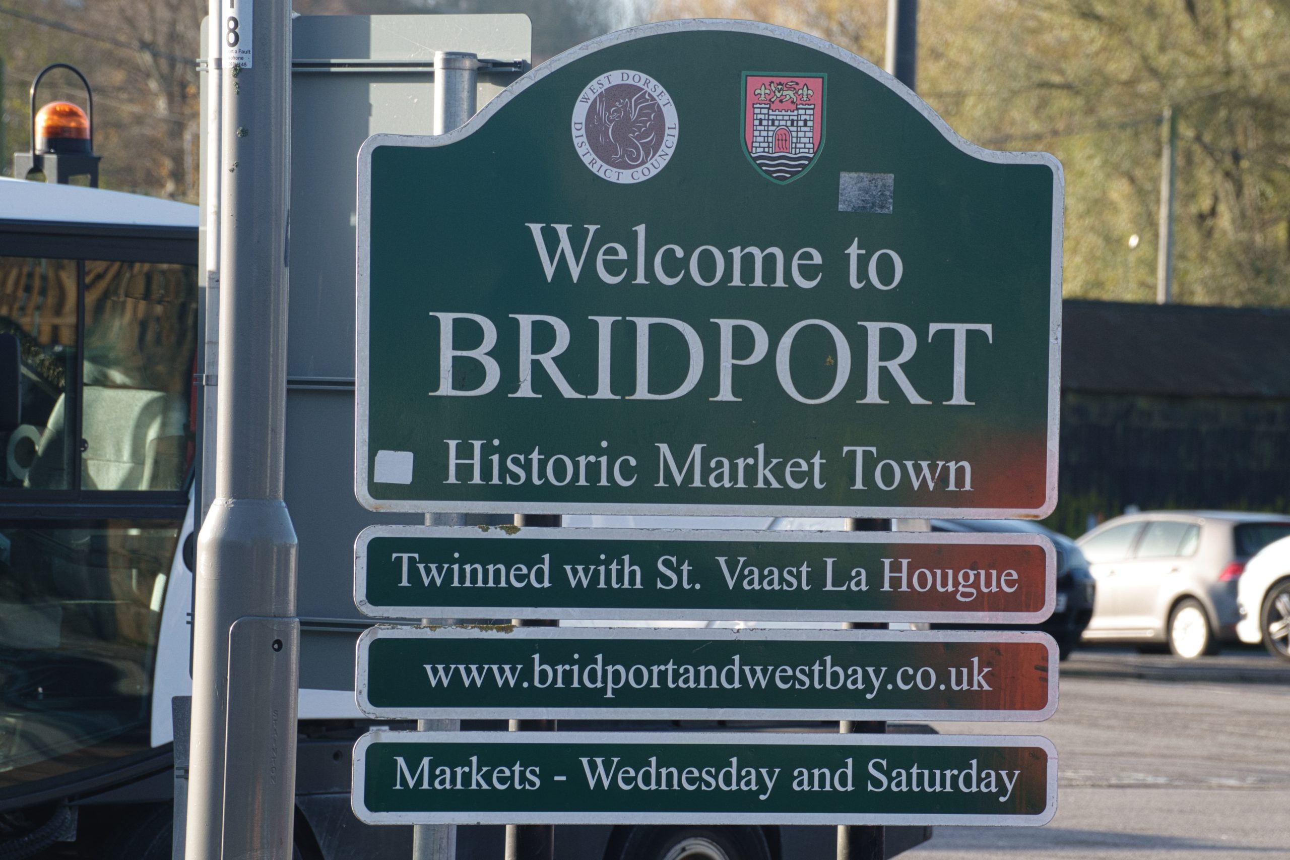 Welcome to Bridport historic market town sign in Dorset