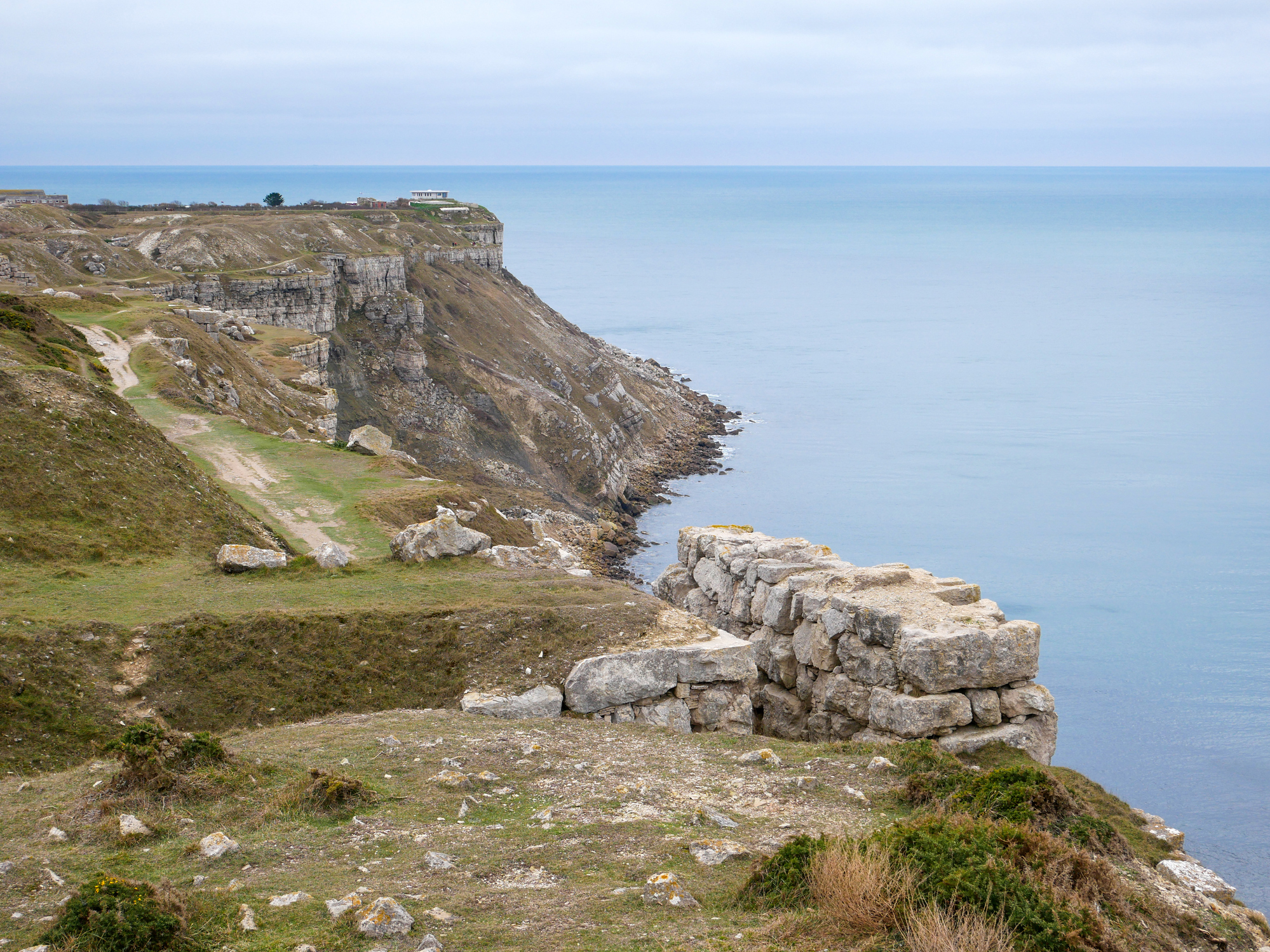 Limestone cliffs and rocky coastline on the Isle of Portland in Dorset