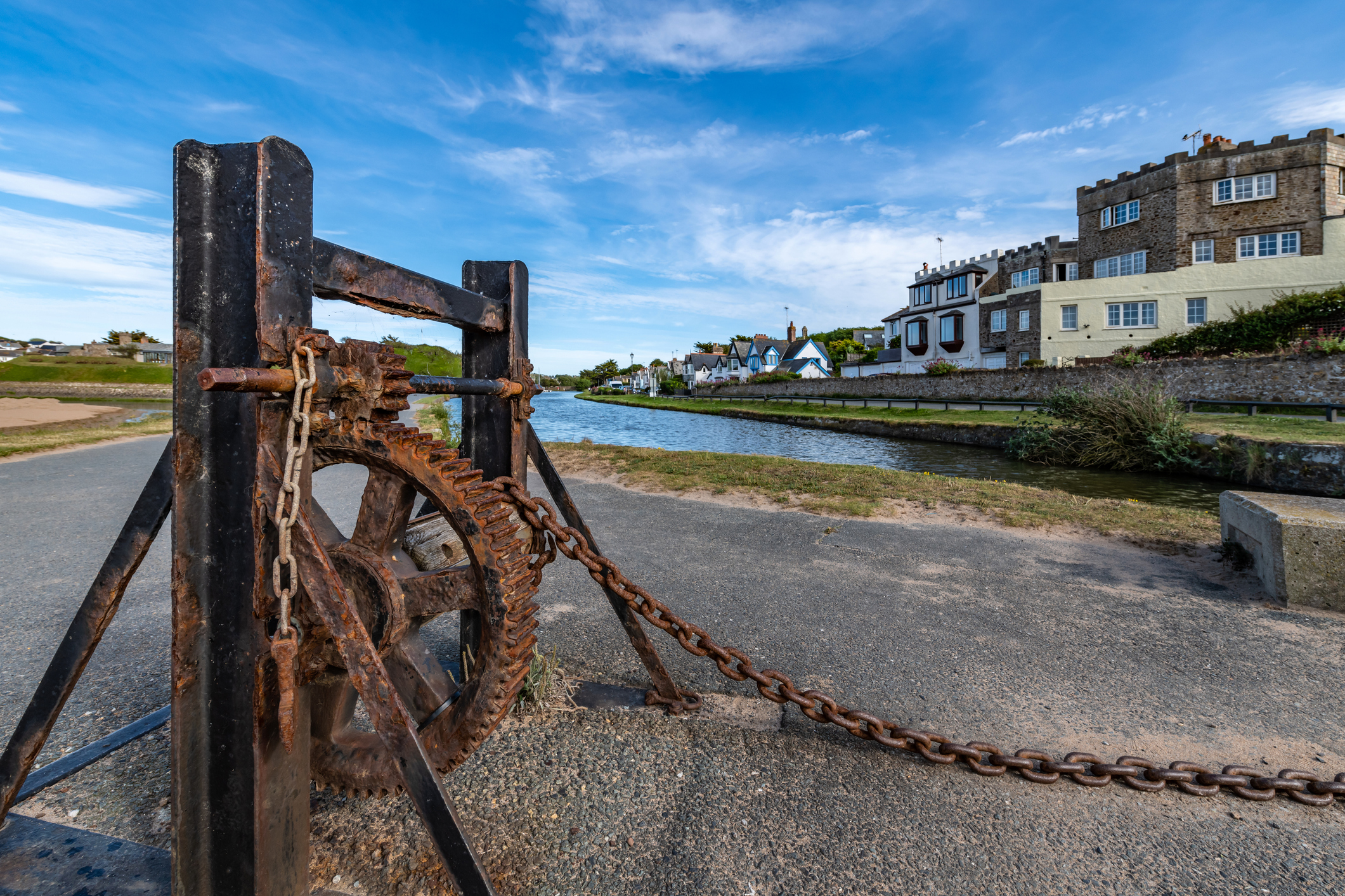 Historic lock machinery beside Bude Canal in Cornwall